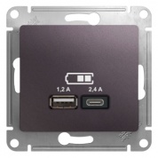 GSL001439: GLOSSA USB РОЗЕТКА A+С, 5В/2,4А, 2х5В/1,2 А, механизм, СИРЕНЕВЫЙ ТУМАН