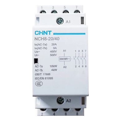 256086: Контактор модульный NCH8-20/40 20A 4НО AC24В, 50Гц (R) (CHINT)