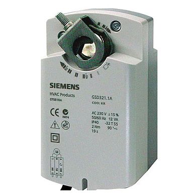 GSD321.1A: Привод воздушной заслонки Siemens, без пружины, 2 Н*м, 0,3 кв.м. AC 230 В, 150 сек