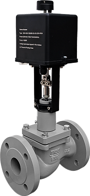 Клапан регулирующий 2-х ходовой чугунный фланцевый 25ч945нж Ду100 Ру16 Kvy 100 150°C с эл. приводом LEA-2500 аналоговое управление 24В с датчиком положения 4-20mA Энерготехномаш